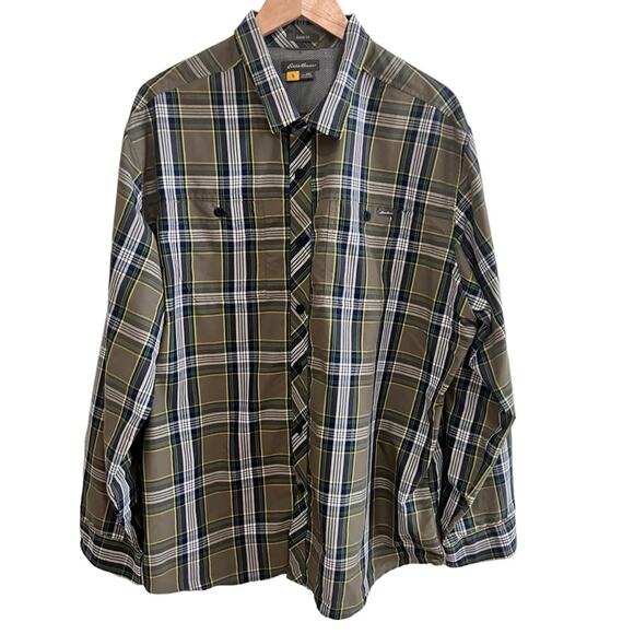 EDDIE BAUER  NWOT Men's Nylon Blend Packable Green Plaid  Shirt Sz 2XL - Picture 1 of 10